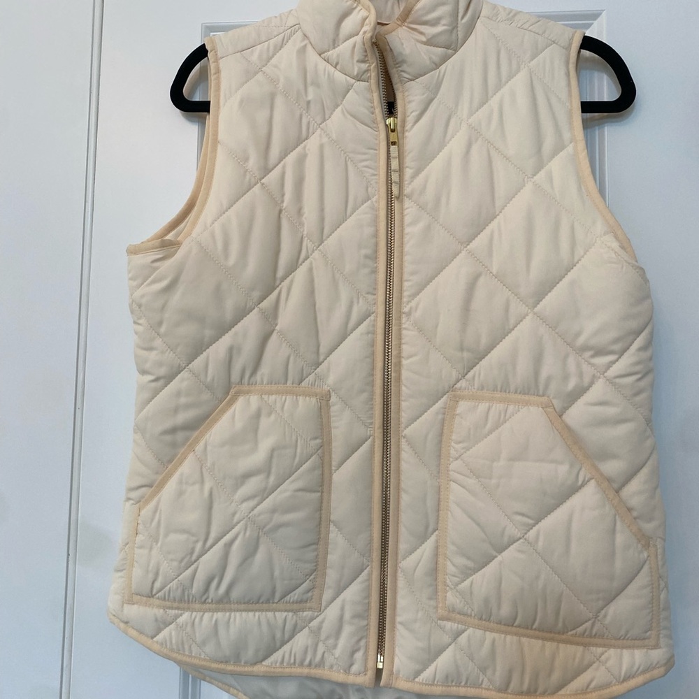 J. Crew Cream Quilted Vest with Stand-Up Collar